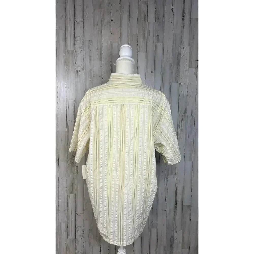 NWT Vintage Van Heusen Men's Large Yellow Striped Short Sleeve Button-Up Shirt - Picture 5 of 6